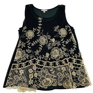 Roz & Ali Womens 1X Black Lace Floral Sleeveless Top